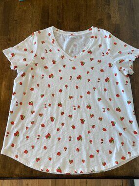 Old Navy EveryWear Printed Slub-Knit T-Shirt for Women Strawberry XL Tall NWOT!